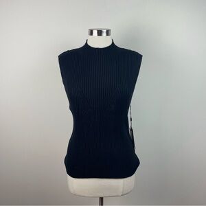 Cyrus Solid Black Knit Ribbed Mock Neck Sweater Blouse Top New Women Large